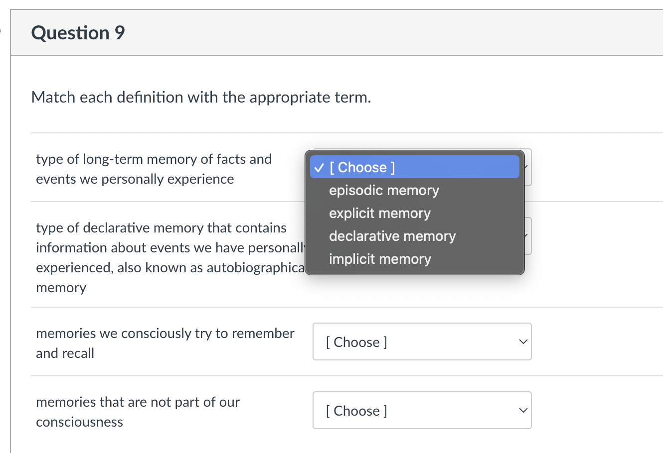Match Each Example With The Memory Problem It Most Likely Is After An Accident Henry Can No Longer Make New Memories A 2