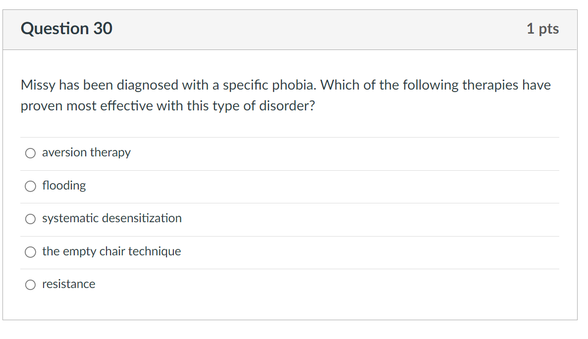 Missy Has Been Diagnosed With A Specific Phobia Which Of The Following Therapies Have Proven Most Effective With This T 1