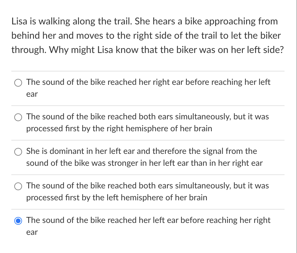 Lisa Is Walking Along The Trail She Hears A Bike Approaching From Behind Her And Moves To The Right Side Of The Trail T 1