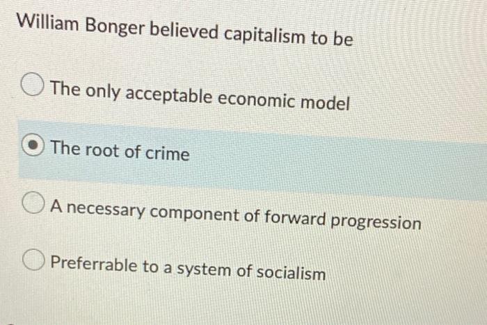 William Bonger Believed Capitalism To Be The Only Acceptable Economic Model The Root Of Crime A Necessary Component Of F 1
