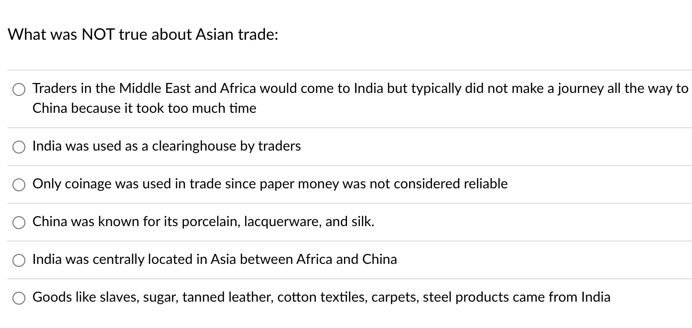 What Was Not True About Asian Trade Traders In The Middle East And Africa Would Come To India But Typically Did Not Mak 1