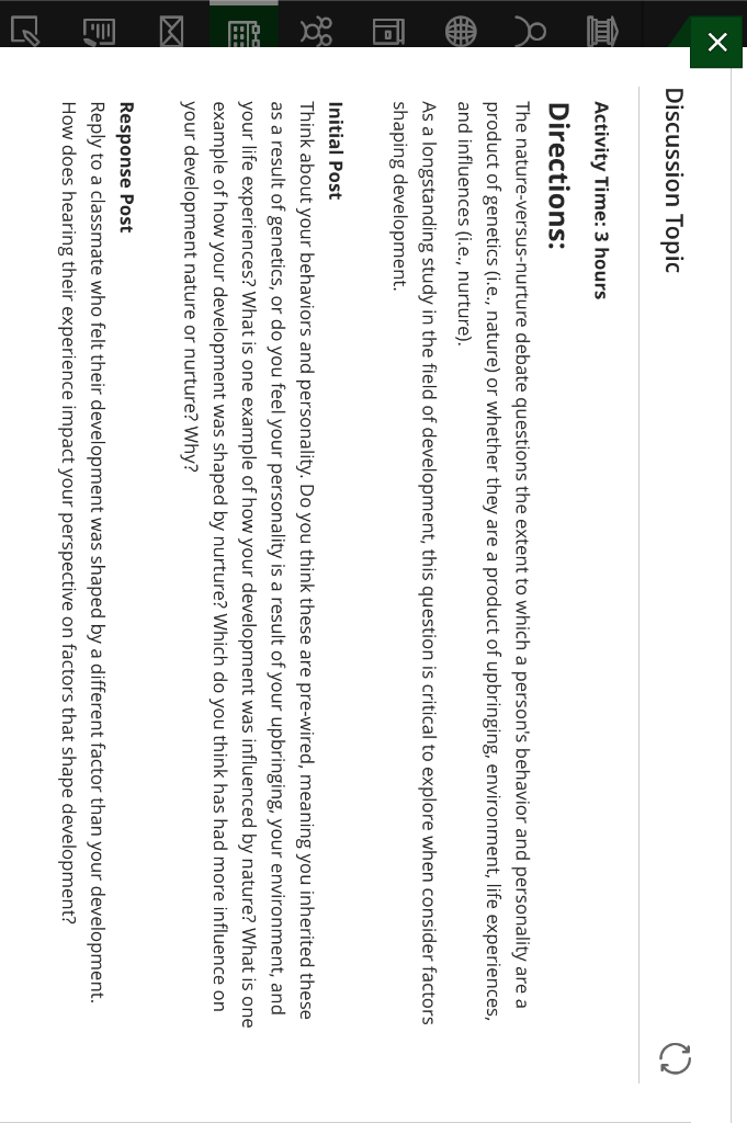 192 1 M Discussion Topic Activity Time 3 Hours Directions The Nature Versus Nurture Debate Questions The Extent To 1