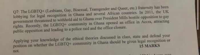 Q7 The Lgbtq Lesbians Gay Bisexual Transgender And Queer Etc Fraternity Has Been Lobbying For Legal Recognition 1