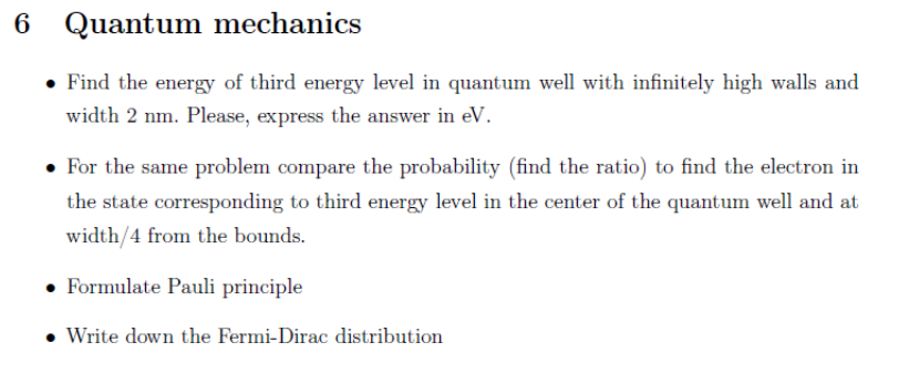 Quantum Mechanics Find The Energy Of Third Energy Level In Quantum Well With Infinitely High Walls And Width 2 Nm Ple 1