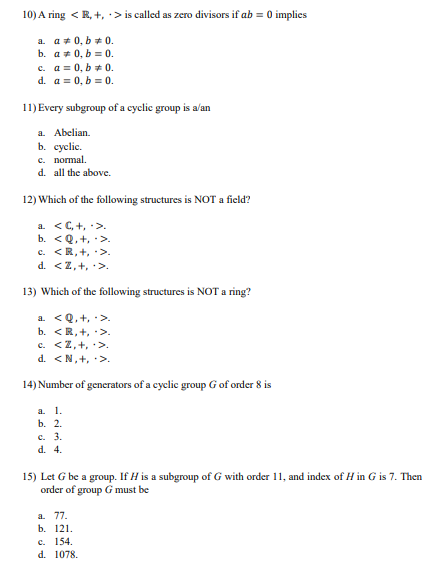 10 A Ring R Is Called As Zero Divisors If Ab 0 Implies A A 0 B 0 B A 0 B 0 C A 0 B 0 D A 0 B 0 11 Ev 1
