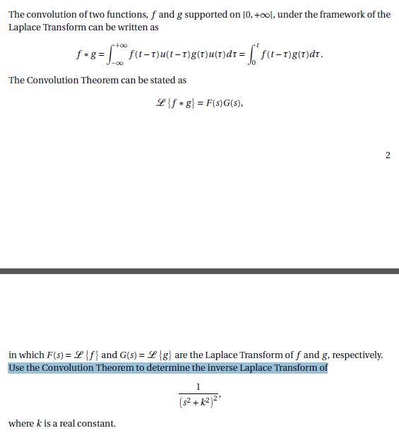 The Convolution Of Two Functions F And G Supported On 0 Under The Framework Of The Laplace Transform Can Be Writt 1