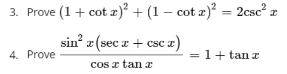 Rove 1 Cotx 2 1 Cotx 2 2csc2x Rove Cosxtanxsin2x Secx Cscx 1 Tanx 1