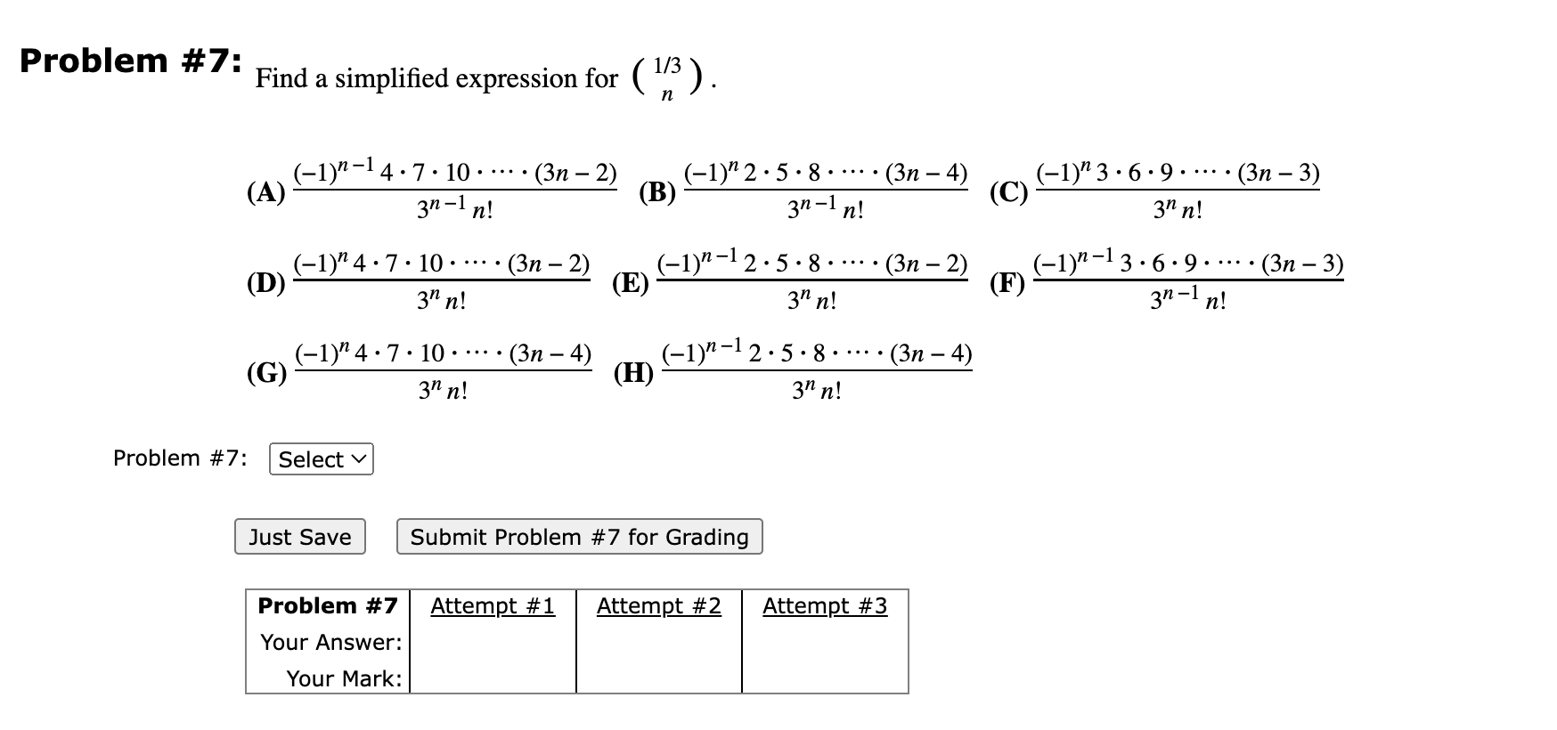 Problem 7 Find A Simplified Expression For 1 3n A 3n 1n 1 N 14 7 10 3n 2 B 3n 1n 1 N2 5 8 3n 4 C 1