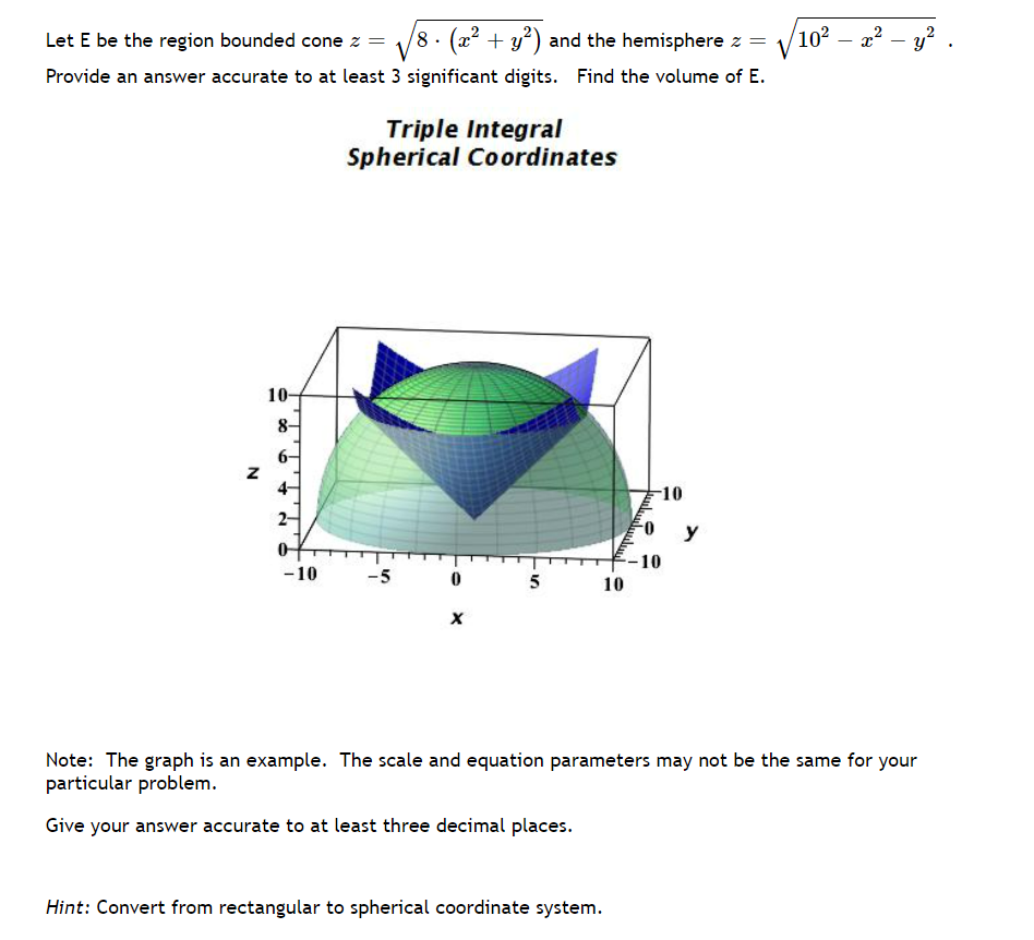 Let E Be The Region Bounded Cone Z 8 X2 Y2 And The Hemisphere Z 102 X2 Y2 Provide An Answer Accurate To At Least 3 1
