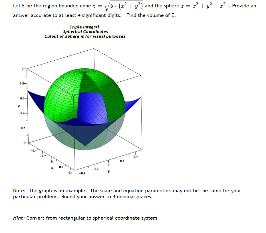 Let E Be The Region Bounded Cone Z 5 X2 Y2 And The Sphere Z X2 Y2 Z2 Provide An Answer Accurate To At Least 4 Signif 1