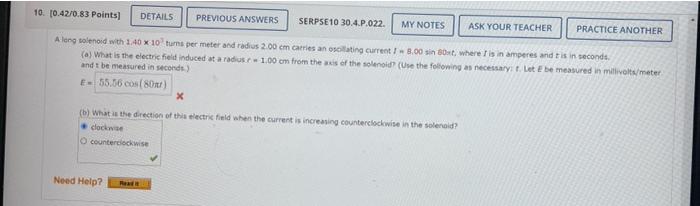 10 0 42 0 83 Points Details Previous Answers Serpse10 30 4 P 022 My Notes Ask Your Teacher Practice Another Along Tol 1