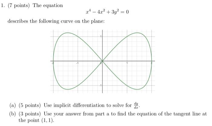 1 7 Points The Equation X4 4x2 3y2 0 Describes The Following Curve On The Plane A 5 Points Use Implicit Differen 2