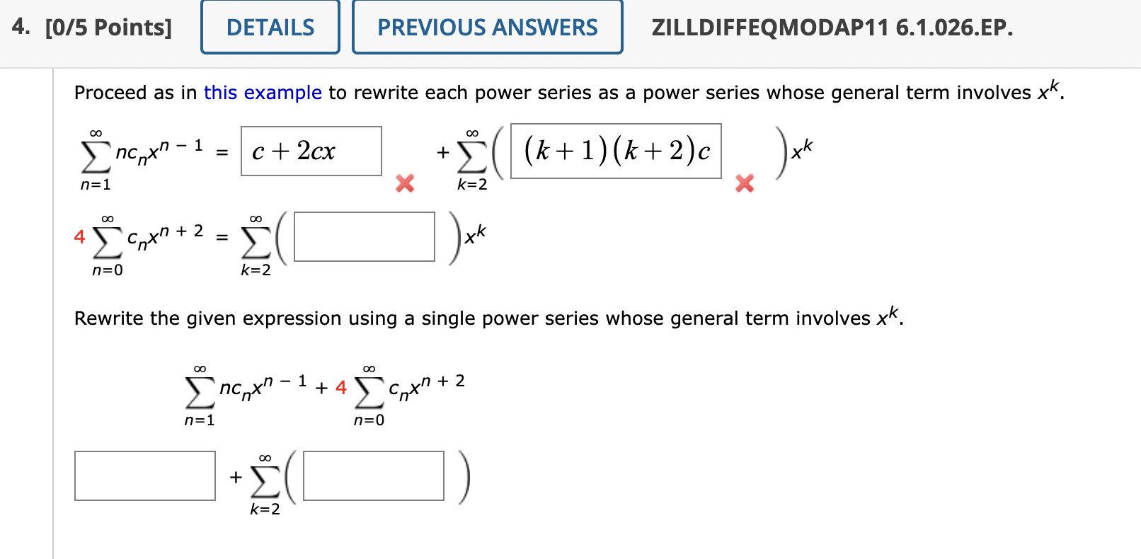 Zilldiffeqmodap11 6 1 026 Ep Proceed As In This Example To Rewrite Each Power Series As A Power Series Whose General Te 1