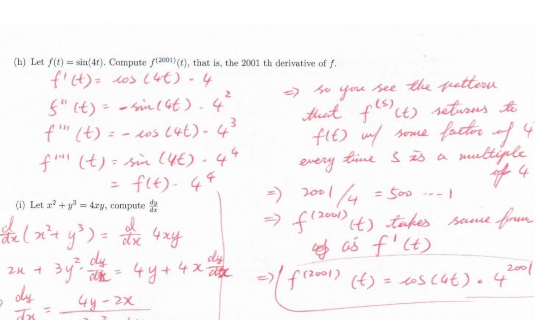 H Let F T Sin 4t Compute F 2001 T That Is The 2001 Th Derivative Of F F T Cos 4t 4 F T Sin 4t 42 So Y 1
