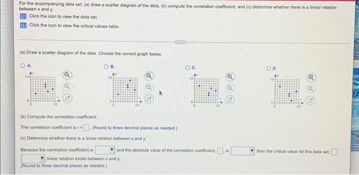 For The Accompanying Data Set A Draw A Scatter Diagram Of The Data B Compute The Correlation Coefficient And C 1