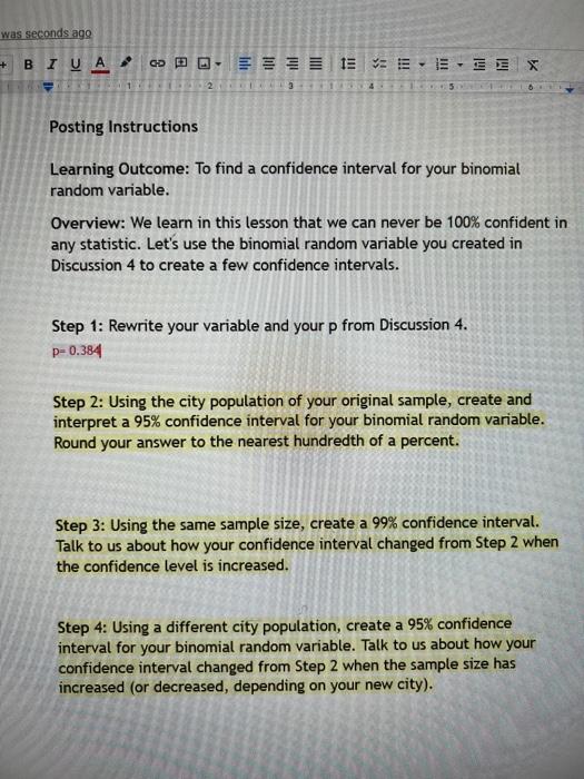 Posting Instructions Learning Outcome To Find A Confidence Interval For Your Binomial Random Variable Overview We Lea 1
