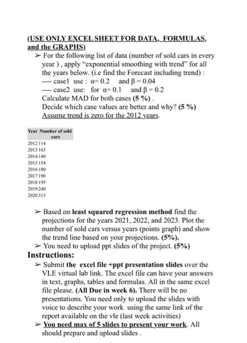 Use Only Excel Sheet For Data Formulas And The Graphs For The Following List Of Data Number Of Sold Cars In Ever 1