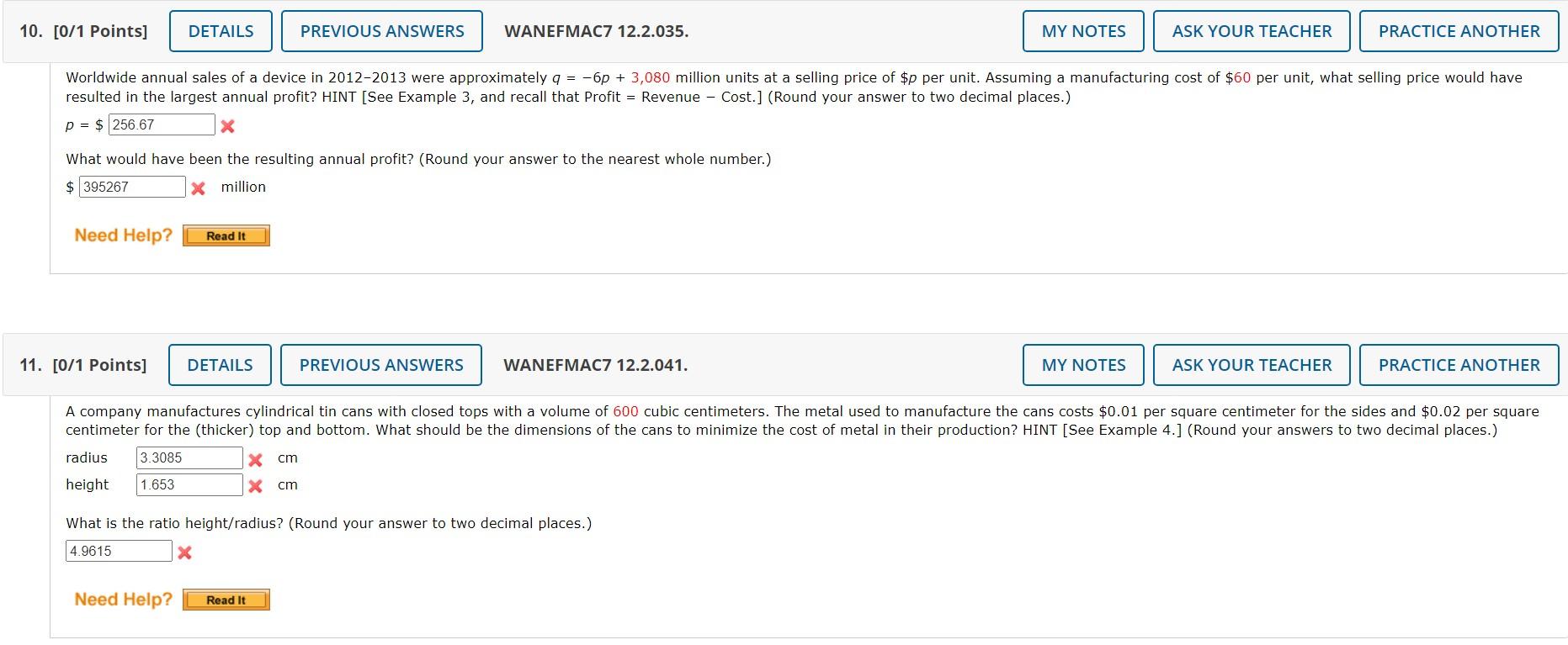 Resulted In The Largest Annual Profit Hint See Example 3 And Recall That Profit Revenue Cost Round Your Answer 1