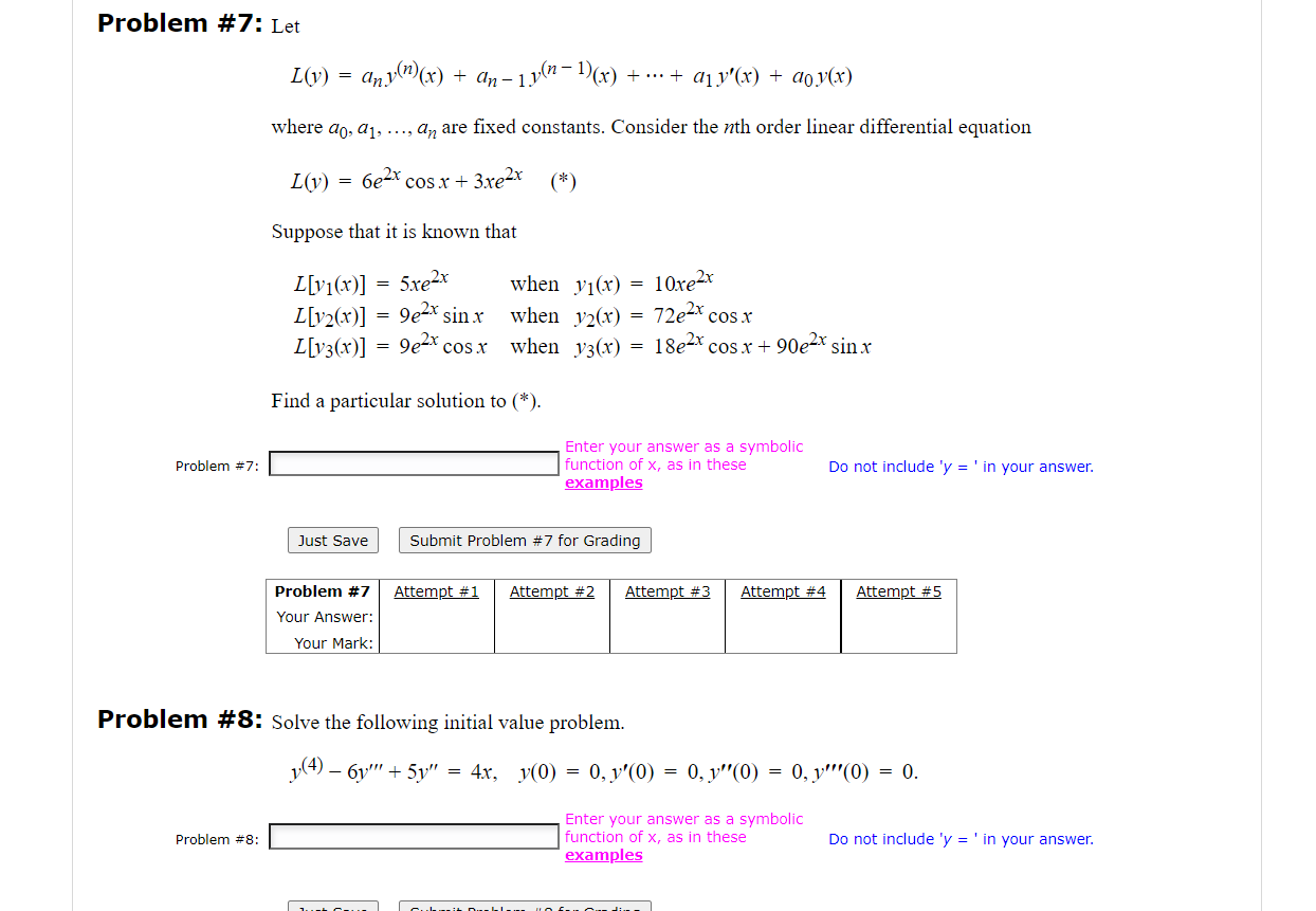 Problem 7 Let L Y An Y N X An 1 Y N 1 X A1 Y X A0 Y X Where A0 A1 An Are Fixed Constants Consider The 1
