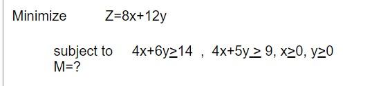 Minimize Z 8x 12y Subject To 4x 6y 14 4x 5y 9 X 0 Y 0 M 1