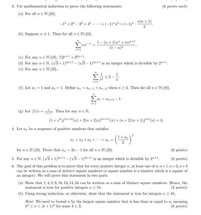 3 Use Mathematical Induction To Prove The Following Statements 6 Points Each A For All N N 0 12 22 32 42 1 1