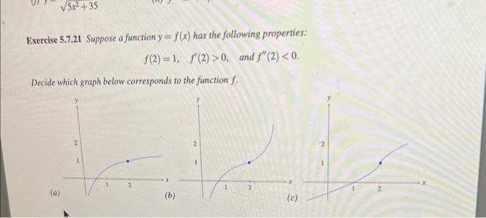 Exercise 5 7 21 Suppose A Function Y F X Has The Following Properties F 2 1 F 2 0 And F 2 0 Decide Which Graph 1