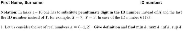 Notation In Tasks 1 10 One Has To Substitute Penultimate Digit In The Id Number Instead Of X And The Last The Id Numb 1