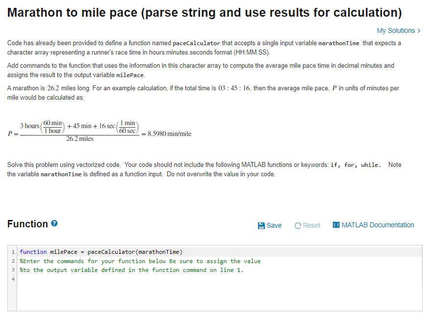 Marathon To Mile Pace Parse String And Use Results For Calculation My Solutions Code Has Already Been Provided To Defi 1