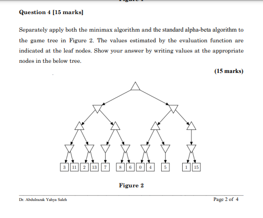 Separately Apply Both The Minimax Algorithm And The Standard Alpha Beta Algorithm To The Game Tree In Figure 2 The Valu 1