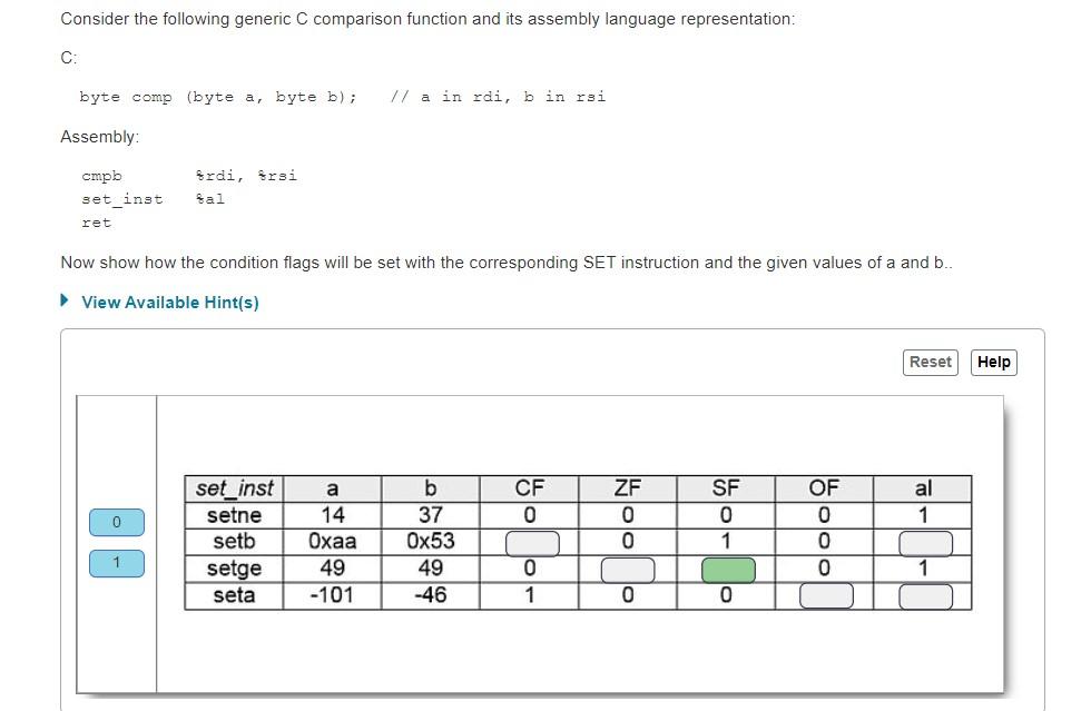 Consider The Following Generic C Comparison Function And Its Assembly Language Representation C Byte Comp Byte A Byt 1