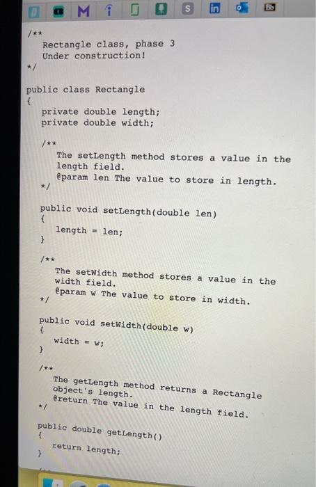 Use Rectanglejava And Lengthwidthdemojava 1 Create New Method In The Rectangle Class Called Setheight To Tet The Height 3