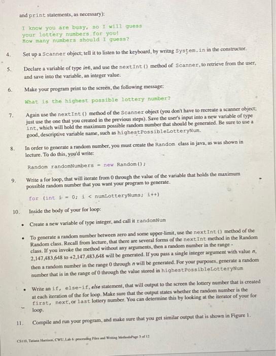 In This Lab You Ll Gain Experience With Files Random Numbers And Methods What You Learn In This Lab Should Be Helpful 3