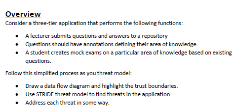 Overview Consider A Three Tier Application That Performs The Following Functions A Lecturer Submits Questions And Ans 1