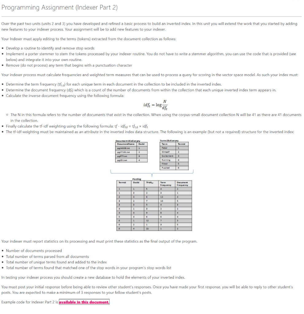 Over The Past Two Units Units 2 And 3 You Have Developed And Refined A Basic Process To Build An Inverted Index In Th 1