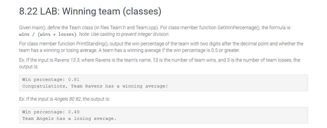 Lab 8 22 C Winning Team Classes 1