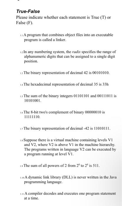 True False Please Indicate Whether Each Statement Is True T Or False F 1 A Program That Combines Object Files Into 1