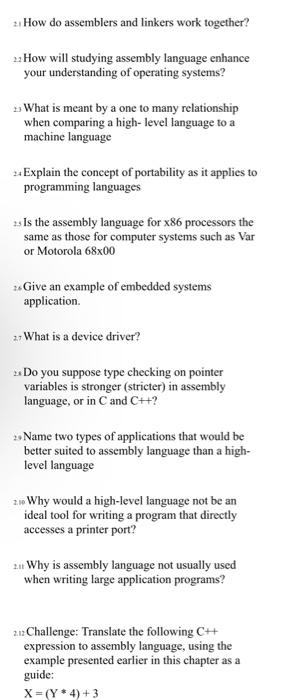 2 How Do Assemblers And Linkers Work Together 2 How Will Studying Assembly Language Enhance Your Understanding Of Ope 1