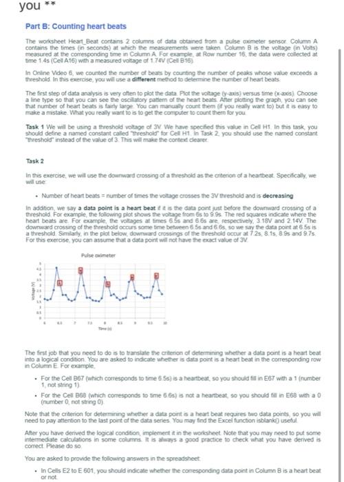 Part B Counting Heart Beats The Worksheet Hear Beat Contains 2 Columns Of Data Obtained Tom A Puise Oxmeter Sensoc Co 2