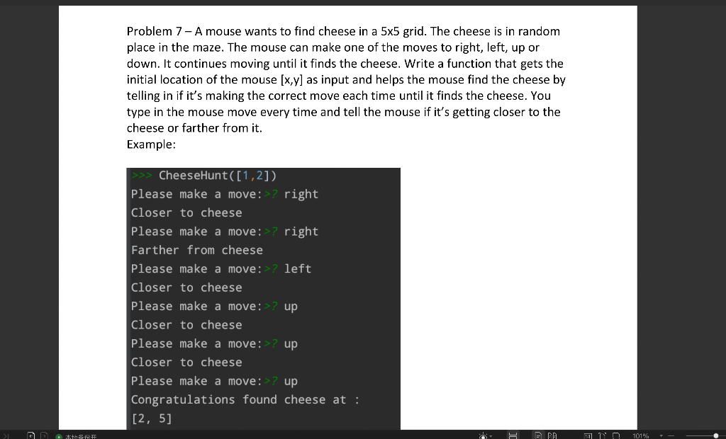 Problem 7 A Mouse Wants To Find Cheese In A 5 5 Grid The Cheese Is In Random Place In The Maze The Mouse Can Make One 1
