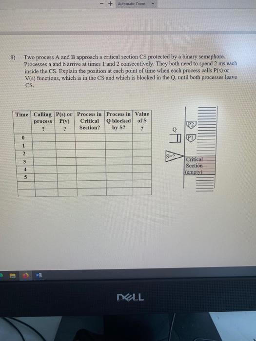 8 Two Process A And B Approach A Critical Section Cs Protected By A Binary Semaphore Processes A And B Arrive At Times 2