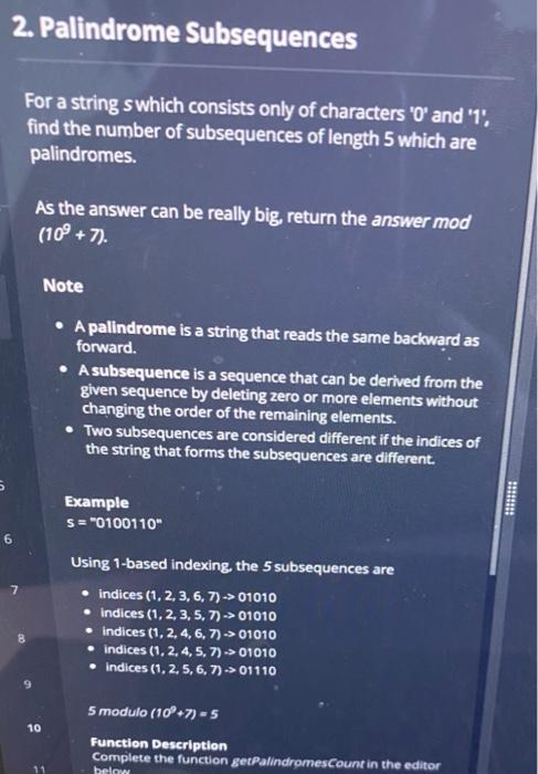 2 Palindrome Subsequences For A String S Which Consists Only Of Characters 0 And 1 Find The Number Of Subseque 2