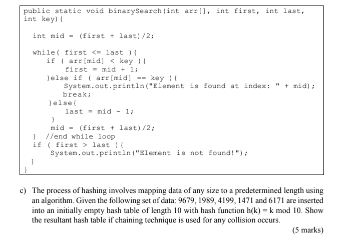 C The Process Of Hashing Involves Mapping Data Of Any Size To A Predetermined Length Using An Algorithm Given The Foll 1
