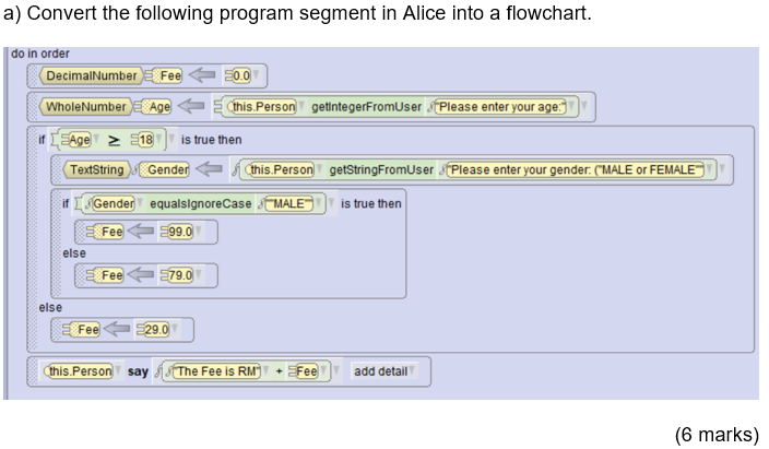 A Convert The Following Program Segment In Alice Into A Flowchart 1