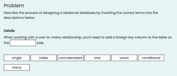 Problem Describe The Process Of Designing A Relational Database By Inserting The Correct Terms Into The Descriptions Bel 5