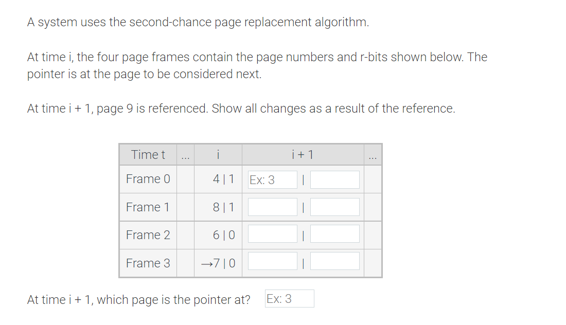 A System Uses The Second Chance Page Replacement Algorithm At Time I The Four Page Frames Contain The Page Numbers And 1