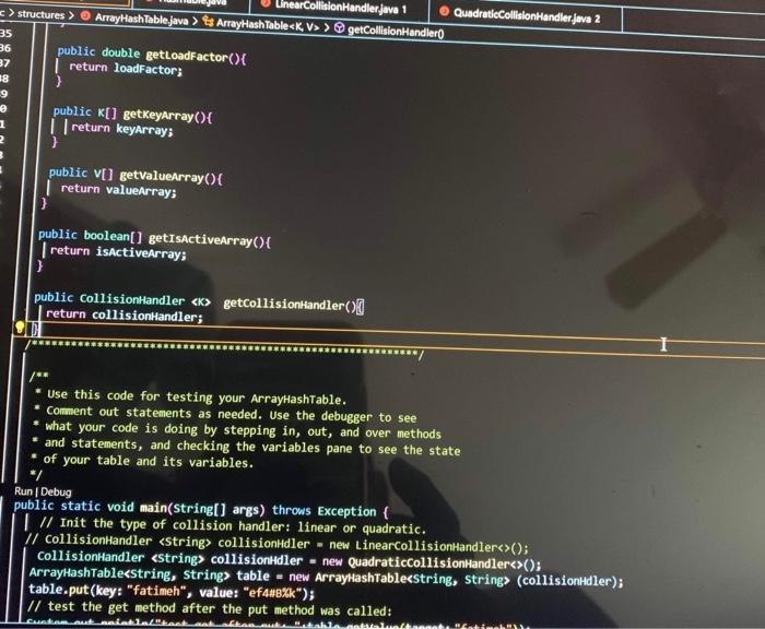 Arrayhashtable Java Linearcollisiomhandler Java Quadraticcollisionhandler Java Hashtable Java Publicarrayhashtabletest J 5