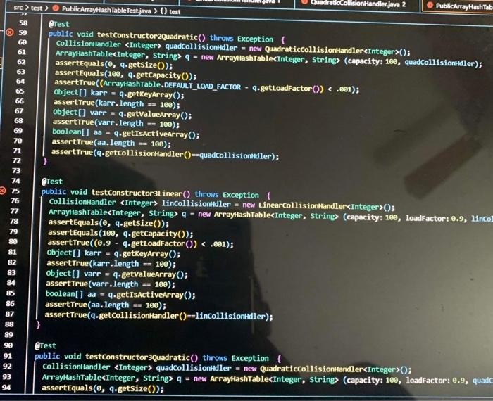Arrayhashtable Java Linearcollisiomhandler Java Quadraticcollisionhandler Java Hashtable Java Publicarrayhashtabletest J 13