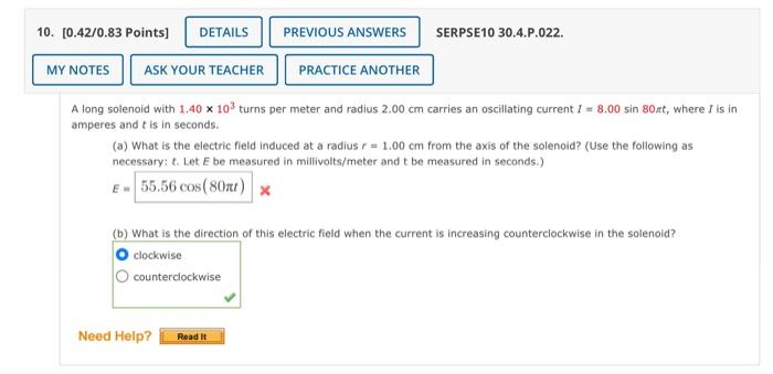 10 0 42 0 83 Points Details Previous Answers Serpse10 30 4 P 022 My Notes Ask Your Teacher Practice Another A Long S 1