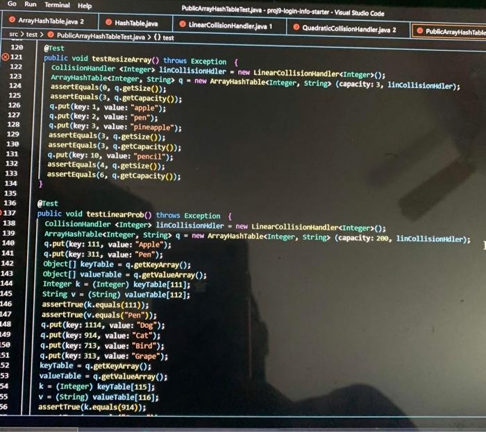 Arrayhashtable Java Linearcollisiomhandler Java Quadraticcollisionhandler Java Hashtable Java Publicarrayhashtabletest J 15
