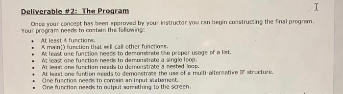 Deliverable 2 The Program Once Your Concept Has Been Approved By Your Instructor You Can Begin Constructing The Final 1